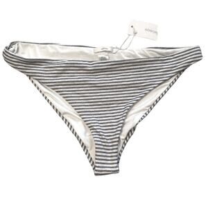 Eberjey Sea Stripe Annia Swim Bikini Bottom Navy Blue White Large NWT